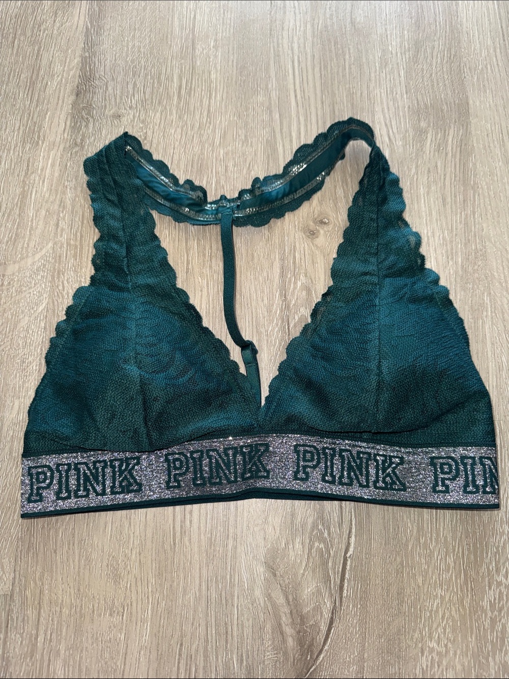 Teal Lace Bralette with Glitter Logo Band
